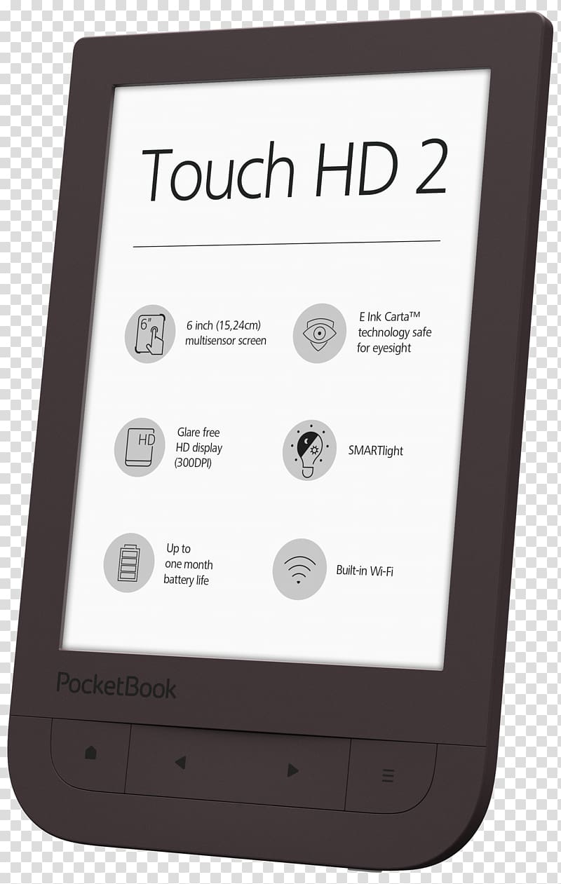 Amazon.com eBook reader 15.2 cm PocketBookTOUCH HD PocketBook Touch HD 8 GB, Linux Kernel 3.0 1 GHz, Black E-Readers PocketBook International, Computer transparent background PNG clipart