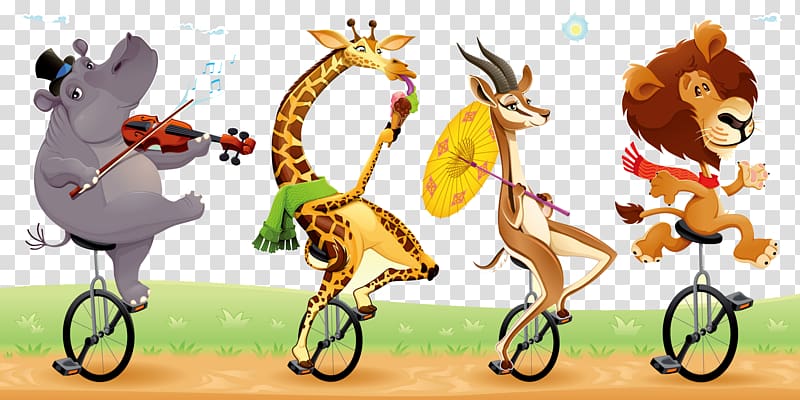 Circus Cartoon Humour Illustration, Circus animals transparent background PNG clipart