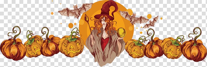 Witchcraft, Hand painted pumpkin Witches transparent background PNG clipart