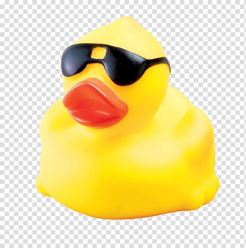 yellow rubber ducky with black sunglasses art, Rubber duck Natural rubber , duck transparent background PNG clipart