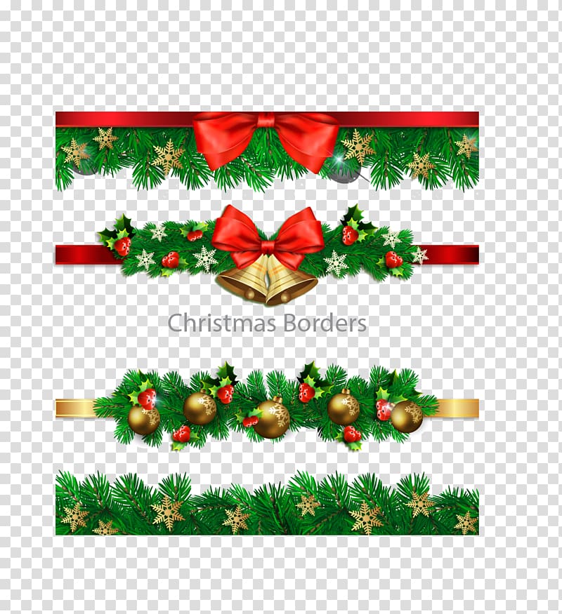 Christmas decoration Christmas tree, Four Christmas decoration border transparent background PNG clipart