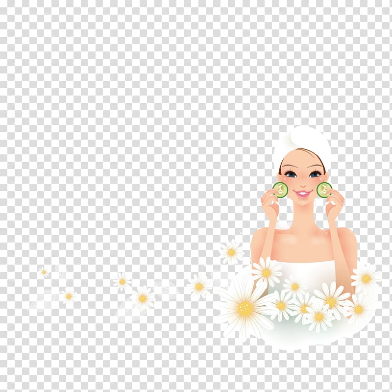 woman with white towel illustration, Cartoon, Cucumber anti-aging skin care transparent background PNG clipart