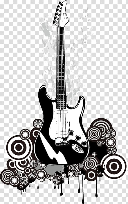 white and black stratocaster electric guitar , Guitar Poster Music, t-shirt design elements of the trend transparent background PNG clipart