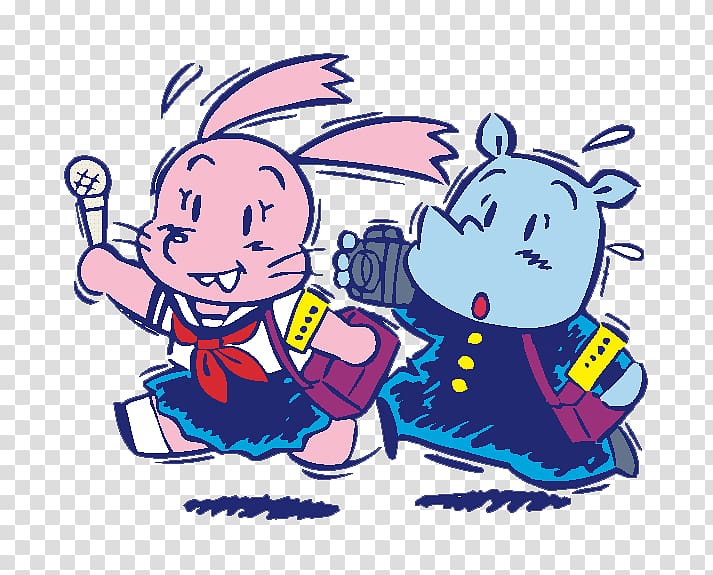 Journalist Cartoon , Cartoon rabbit hippo Reporter transparent background PNG clipart