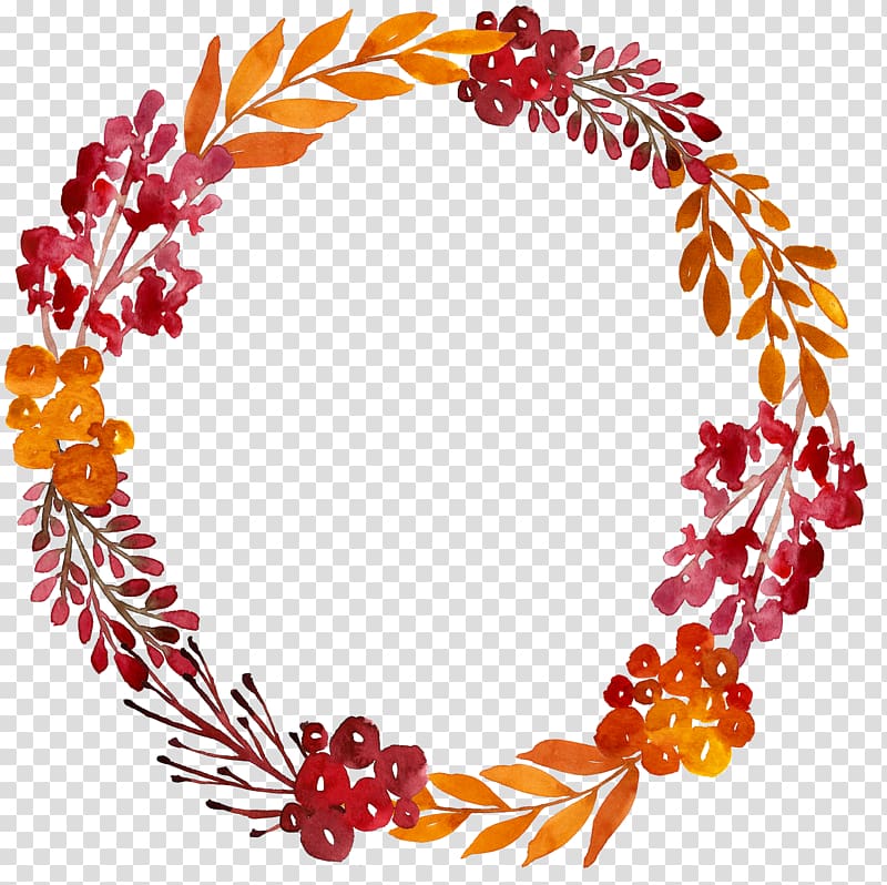 orange and red petaled flowers wreath illustration, Flower Watercolor painting Garland, Round watercolor flower border transparent background PNG clipart