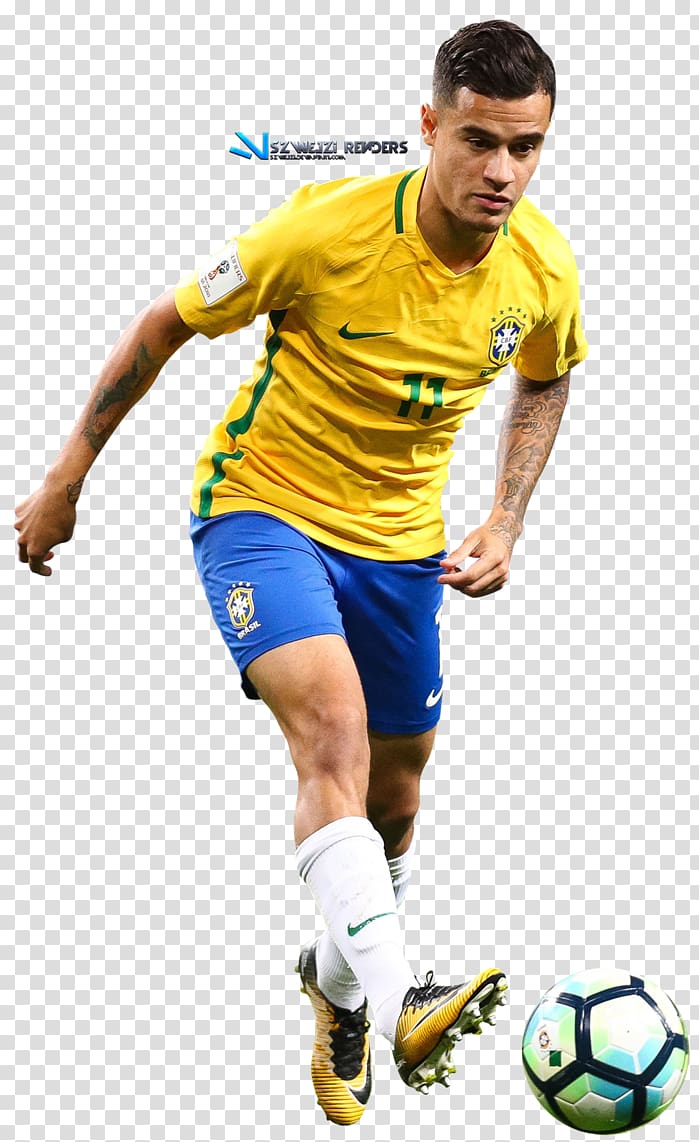 man in yellow top kicking soccer shoe, Philippe Coutinho Brazil national football team FC Barcelona Liverpool F.C., B.i.g transparent background PNG clipart