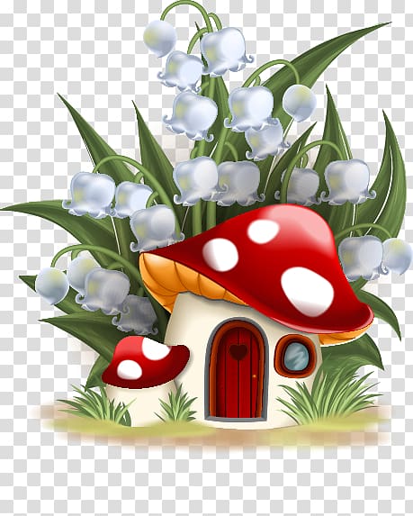 red mushroom house illustration, Fairy , Cute Cartoon Flower Mushroom transparent background PNG clipart