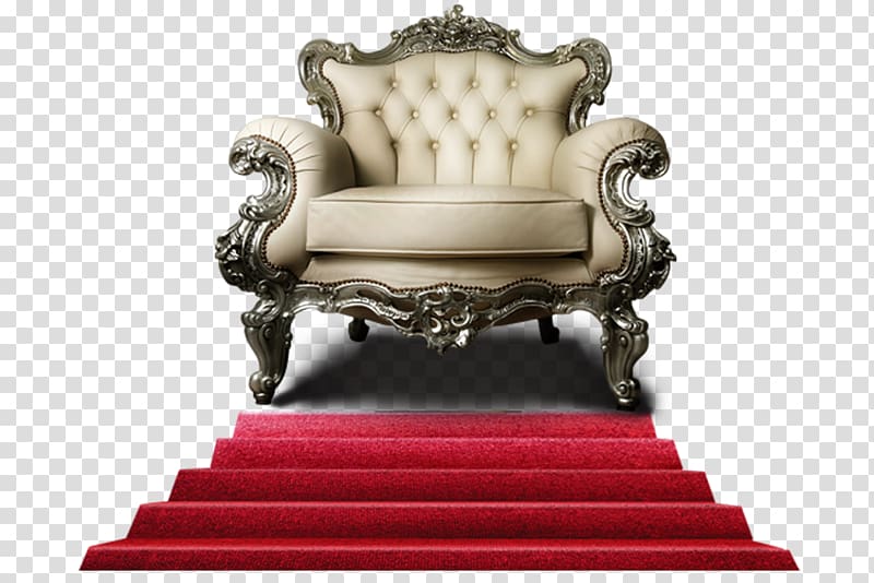gray wooden framed padded armchair, Chair Furniture Couch Bar stool Interior Design Services, Stairs and red carpet throne transparent background PNG clipart