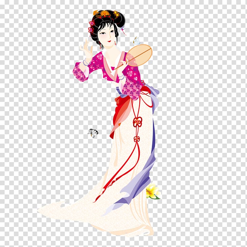 Mid-Autumn Festival Illustration, A fairy with a fan transparent background PNG clipart