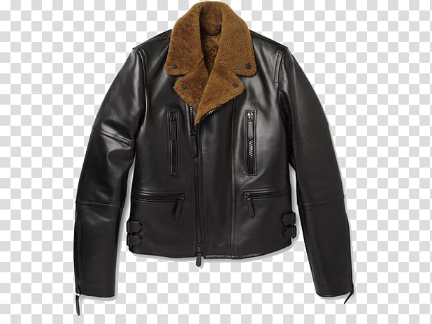 Leather jacket Shearling coat Burberry, Black leather jacket transparent background PNG clipart