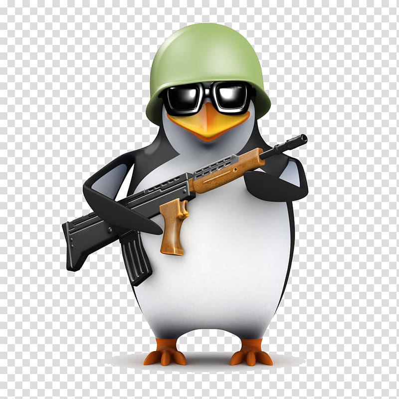 Penguin 3D computer graphics 3D rendering illustration, Take the penguin of the machine gun transparent background PNG clipart