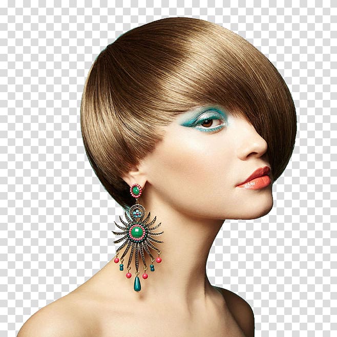 woman wearing green earring, Beauty Parlour Hairdresser Hairstyle Personal stylist, Girl Avatar transparent background PNG clipart