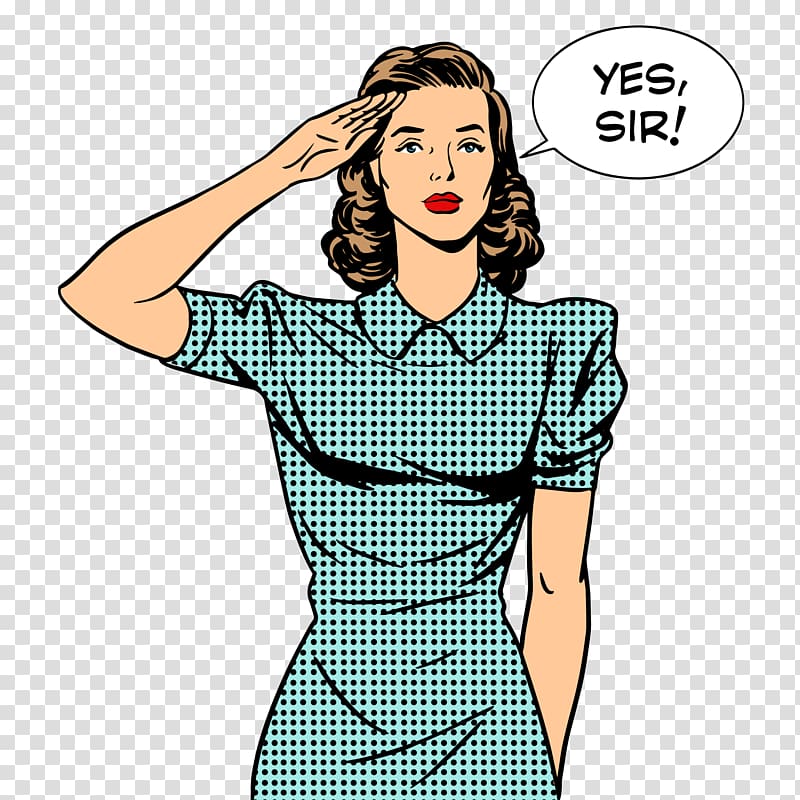 woman doing salute with yes sir text, Housewife , Hand painted woman transparent background PNG clipart
