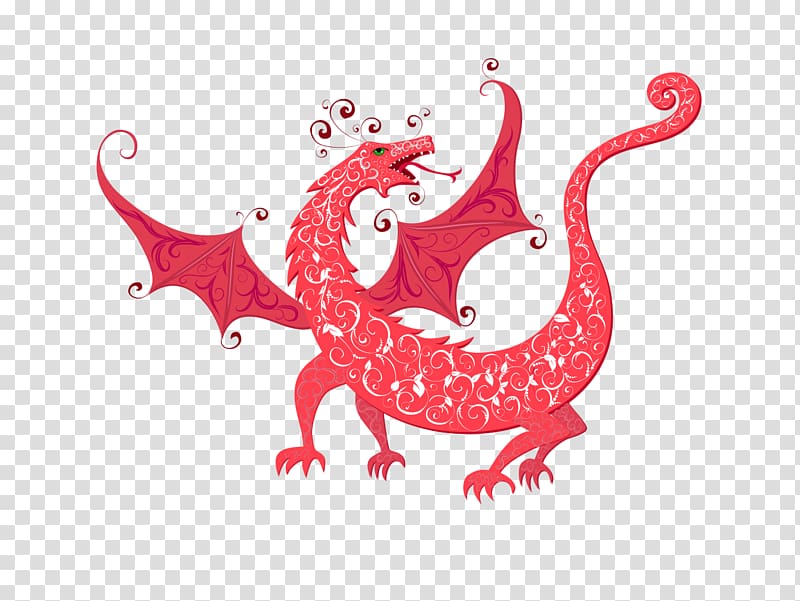 Dragon Graphic design Drawing Illustration, Red paper-cut dragon transparent background PNG clipart