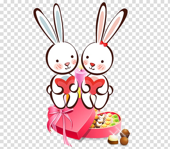 Leporids Drawing, Cartoon love rabbit transparent background PNG clipart