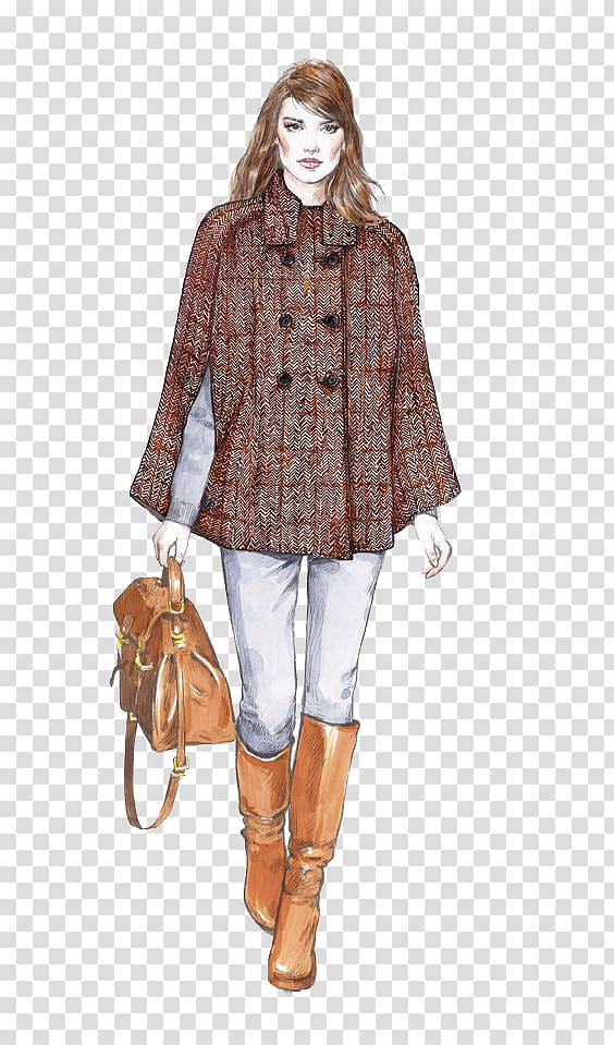 woman wearing coat and carrying bag illustration, Fashion illustration Drawing Fashion design Sketch, Women transparent background PNG clipart