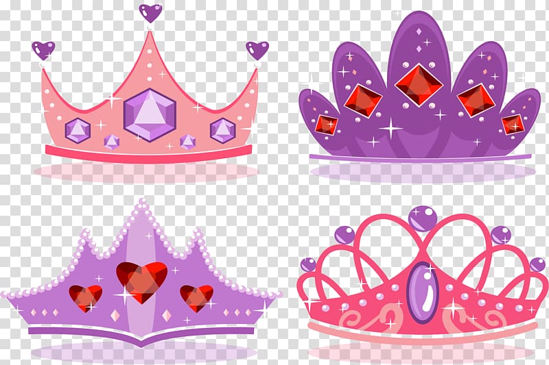 four pink and purple crown illustration, Princess Crown Icon, Pink Purple Romantic Crown transparent background PNG clipart