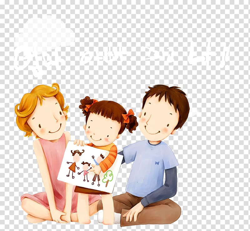 woman and man beside girl holding artwork, Parent Child Family Mother Father, Cartoon family transparent background PNG clipart