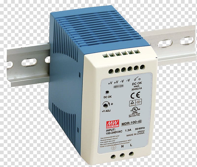 DIN rail Power supply unit MDR-100-24 Mean Well Power Converters MEAN WELL Enterprises Co., Ltd., power supply transparent background PNG clipart
