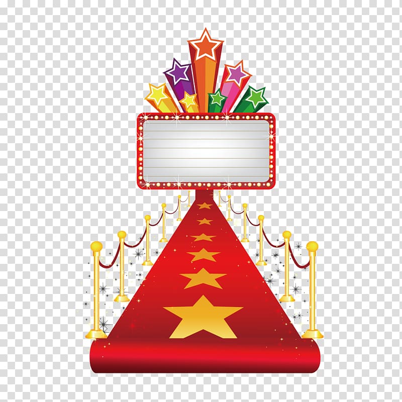 Red carpet Icon, Three-dimensional stars and red carpet transparent background PNG clipart