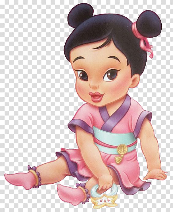 black haired girl illustration, Fa Mulan Rapunzel Minnie Mouse Mushu, baby transparent background PNG clipart