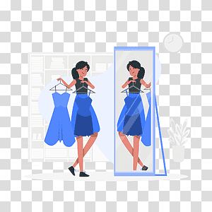 illustration, Choosing clothes, people, choice, decision, fashion, fitting, dress, clothes transparent background PNG clipart thumbnail