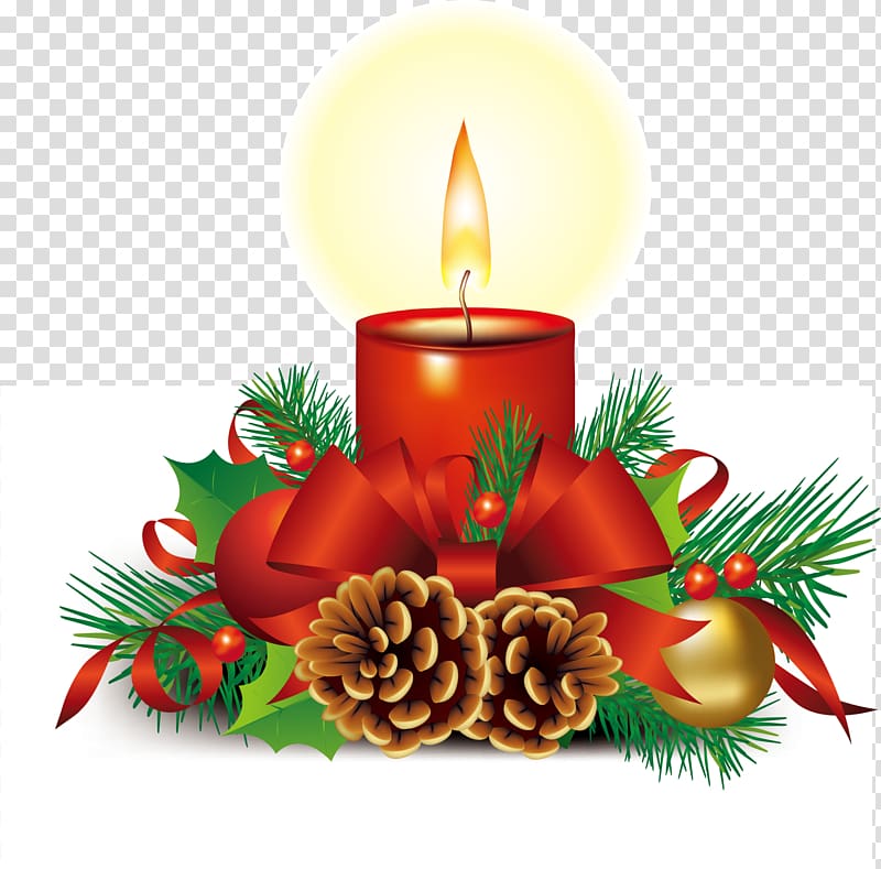 Santa Claus Christmas Symbol Illustration, Red bow candle transparent background PNG clipart