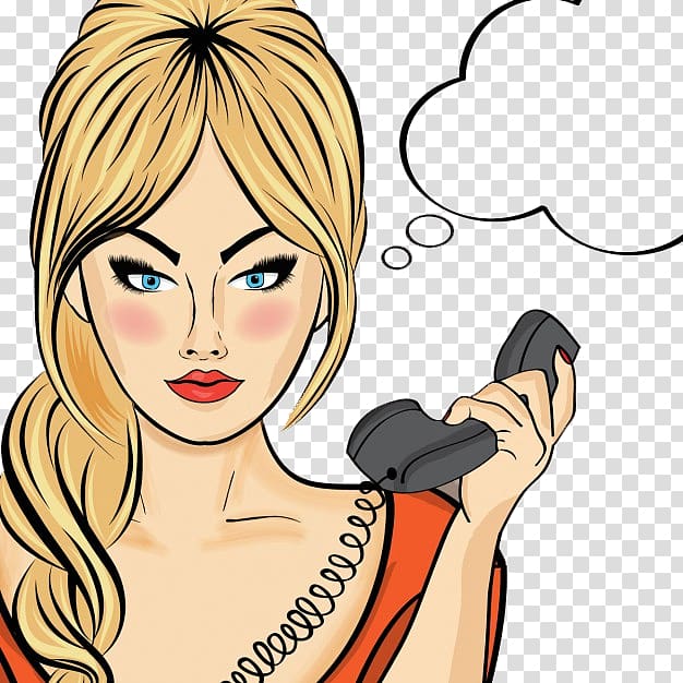 woman holding telephone art, Pop art Telephone Mobile phone, Women call transparent background PNG clipart