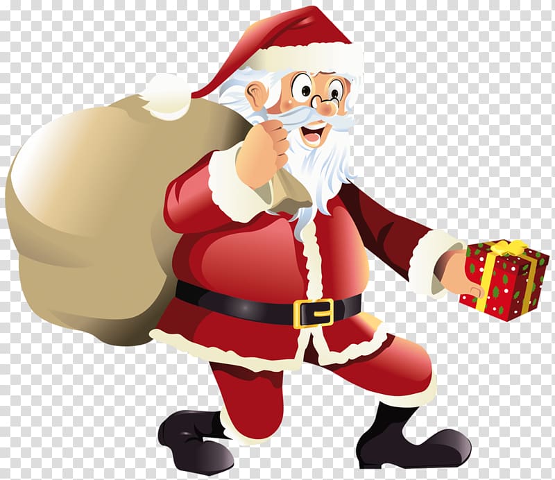 Santa Claus , Santa Claus Gift Christmas, Santa Claus with Red Gift transparent background PNG clipart