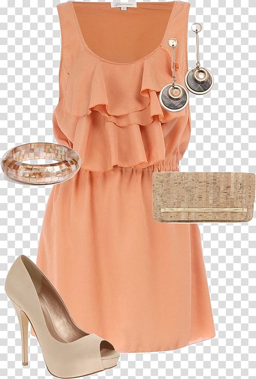 Dress Clothing High-heeled footwear Court shoe, Sleeveless dress with orange transparent background PNG clipart