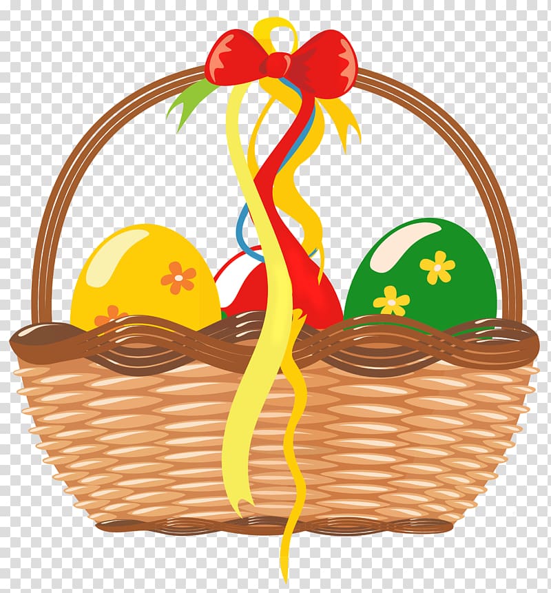 brown wicker basket illustration, Easter Bunny Easter basket , Easter Basket with Eggs transparent background PNG clipart