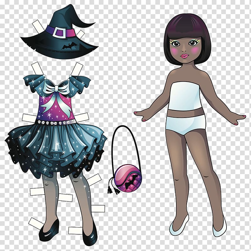 Paper doll illustration, Halloween Witch transparent background PNG clipart