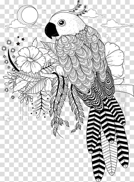 Bird Parrot Owl Illustration, Parrot pattern black line art transparent background PNG clipart