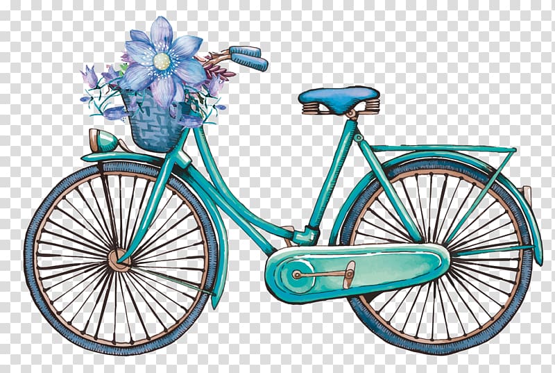 blue cruiser bicycle illustration, Bicycle wheel Vintage clothing, Princess bike transparent background PNG clipart