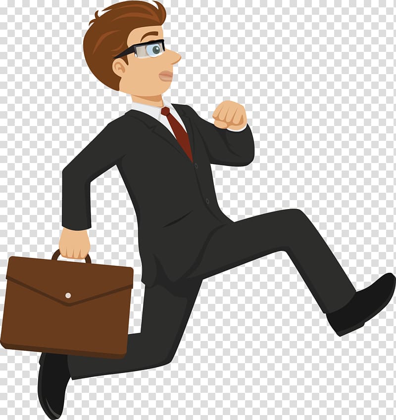man wearing suit in hurry , Businessperson Cartoon, SALESMAN transparent background PNG clipart