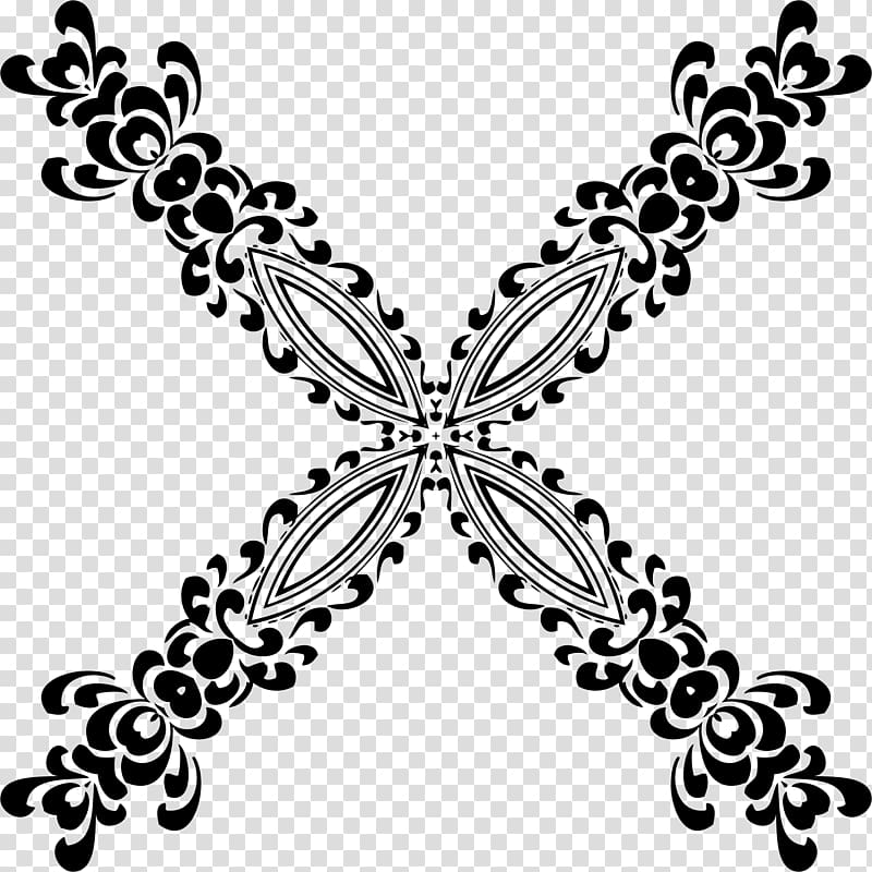 Black and white Flower Pattern, retro design transparent background PNG clipart