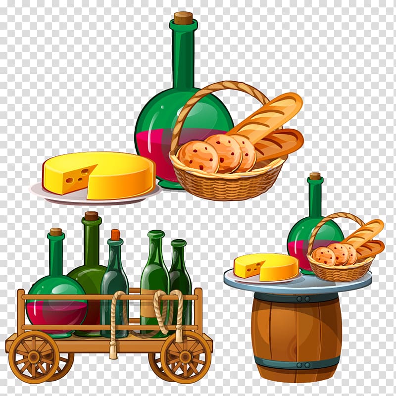 Cartoon Illustration, Wine cheese bread transparent background PNG clipart