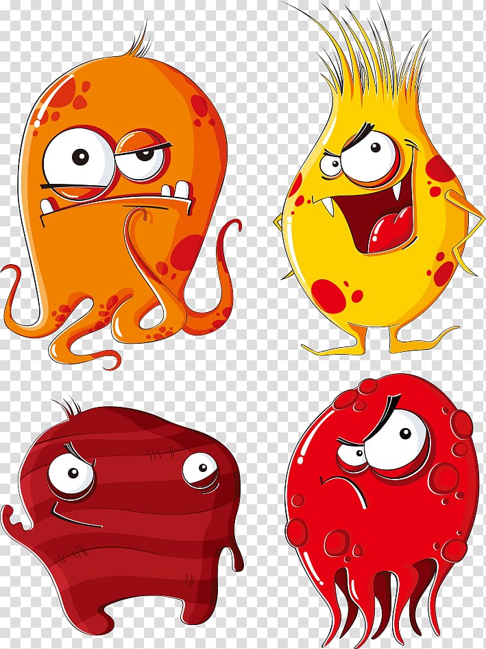 orange octopus illustration, Microbes and Bacteria Microorganism Cartoon, creative monster transparent background PNG clipart