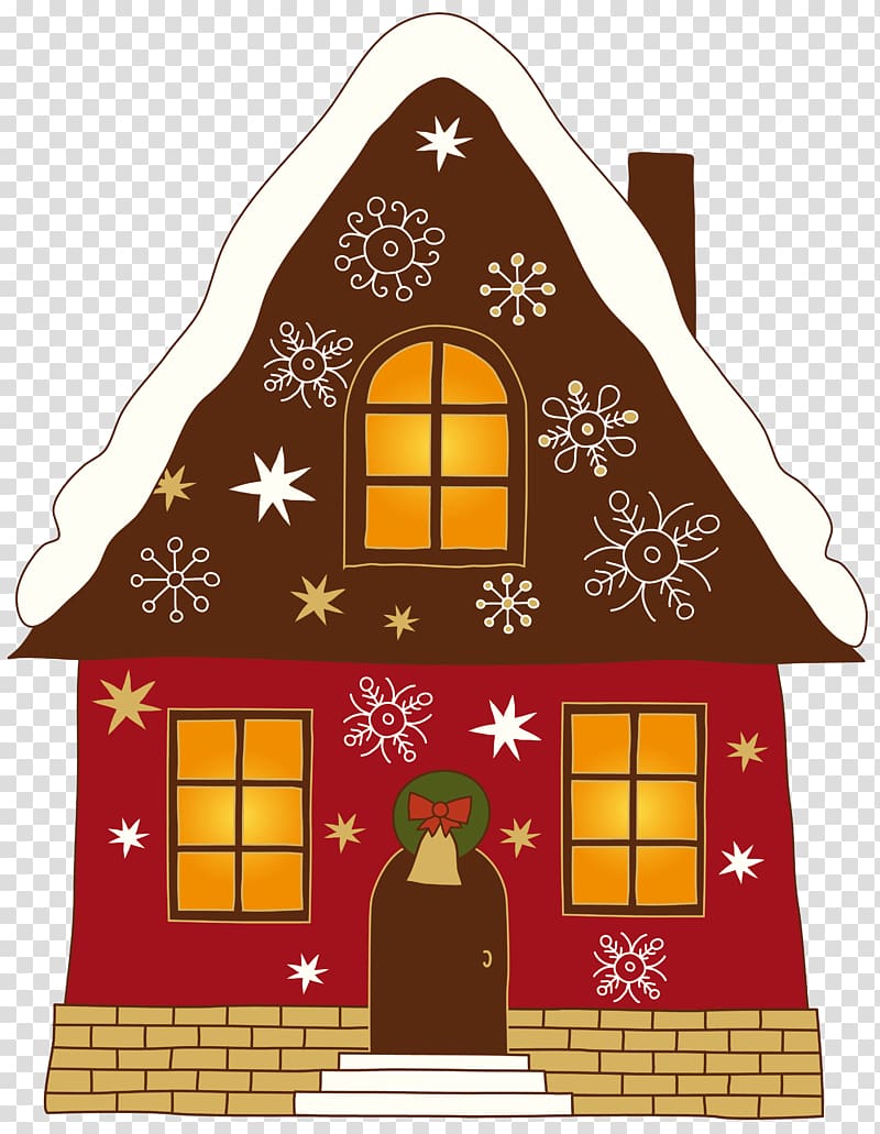 brown, white, and red floral house illustration, Greeting card Christmas card Santa Claus, Christmas Painted House transparent background PNG clipart