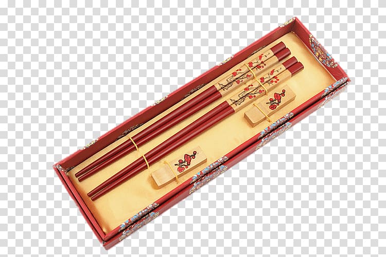 two pairs of red-and-beige chopsticks box, Chopsticks In Box transparent background PNG clipart
