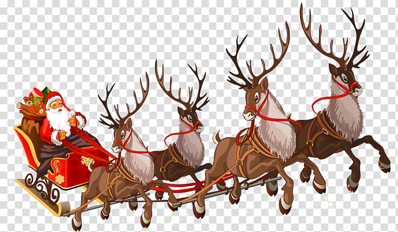 Santa Claus Reindeer Sled , center transparent background PNG clipart