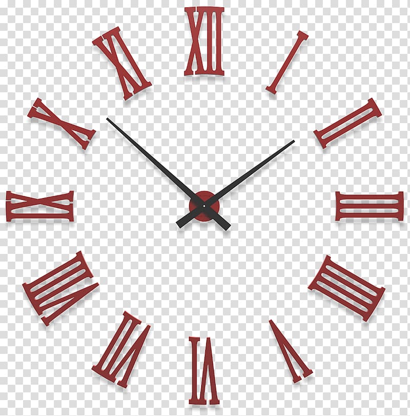 red and black analog clock, Clock face Wall decal Roman numerals, clock transparent background PNG clipart
