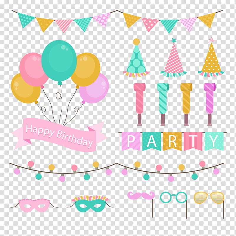 Happy Birthday Party advertisement, Party hat Euclidean Birthday Toy balloon, birthday party transparent background PNG clipart