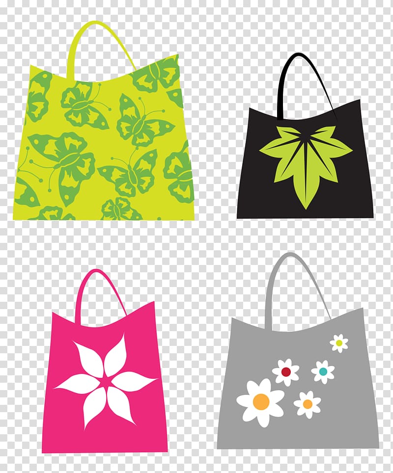 Shopping bag Handbag , flower decoration Cartoon Shopping Bag transparent background PNG clipart