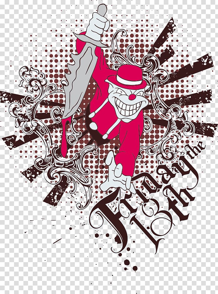 white clown holding knife illustration, Printed T-shirt Hoodie Printing, Devil Dagger printing transparent background PNG clipart