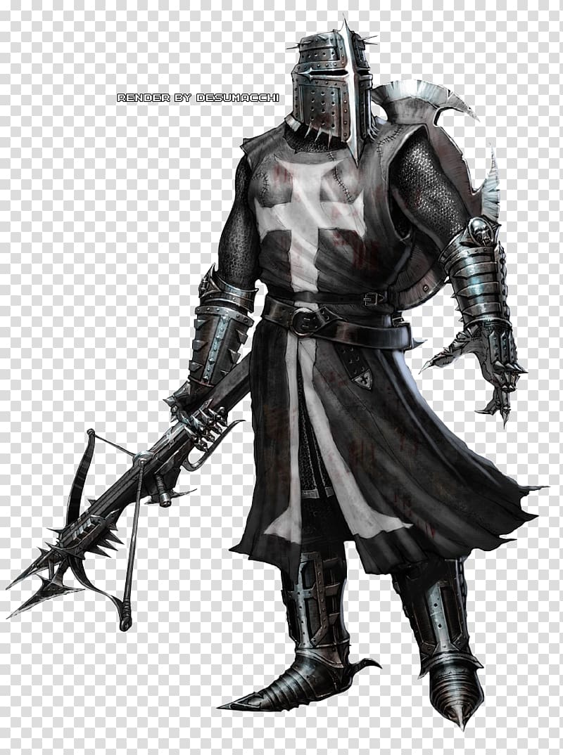 black knight holding crossbow , Middle Ages Crusades Black knight , armour transparent background PNG clipart