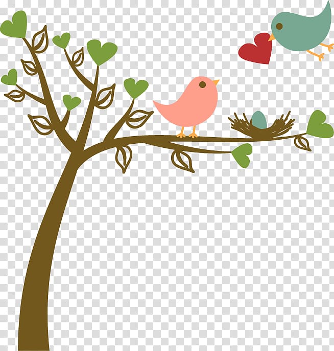 lovebird on the tree illustration, Rosy-faced lovebird Wedding invitation Yellow-collared lovebird, Hand-drawn cartoon bird tree pattern transparent background PNG clipart