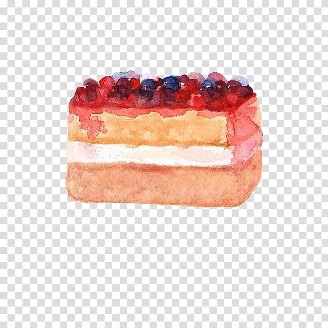 Mousse Strawberry cream cake Watercolor painting, Hand painted mousse cake transparent background PNG clipart