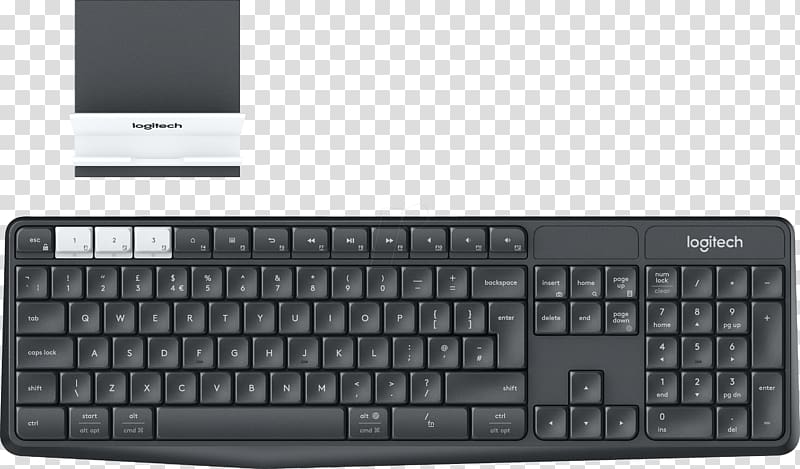 Computer keyboard Laptop Computer mouse Bluetooth keyboard Logitech K375s Multi-Device Graphite Logitech K375s Multi-Device Wireless Keyboard, Graphite, Off-white, Laptop transparent background PNG clipart