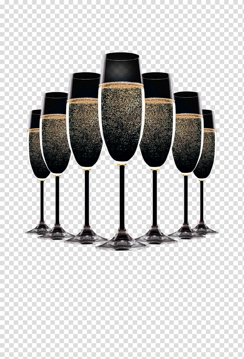 black long-stemmed glasses illustration, Champagne Flyer New Years Eve Party, Champagne transparent background PNG clipart